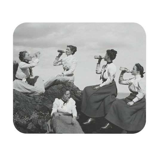 Fun College Mouse Pad with girls drinking beer art, desk and office decor featuring playful college scenes.