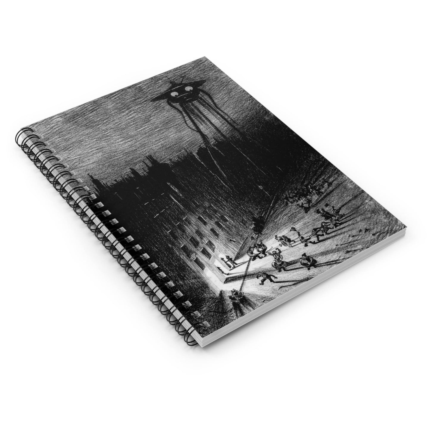 Funny Alien Spiral Notebook Laying Flat on White Surface