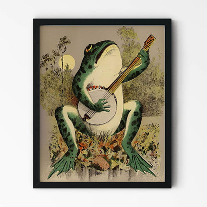 Cute Frog Painting in Black Picture Frame
