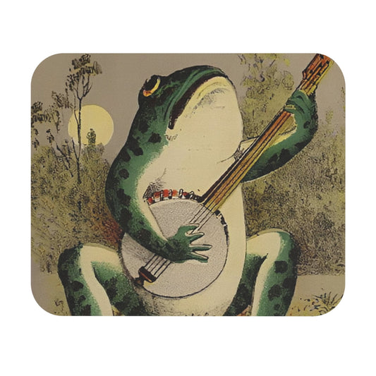 Cute Frog Mouse Pad with frog playing the banjo art, desk and office decor featuring humorous frog illustrations.