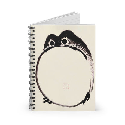 Funny Japanese Toad Spiral Notebook Standing up on White Desk