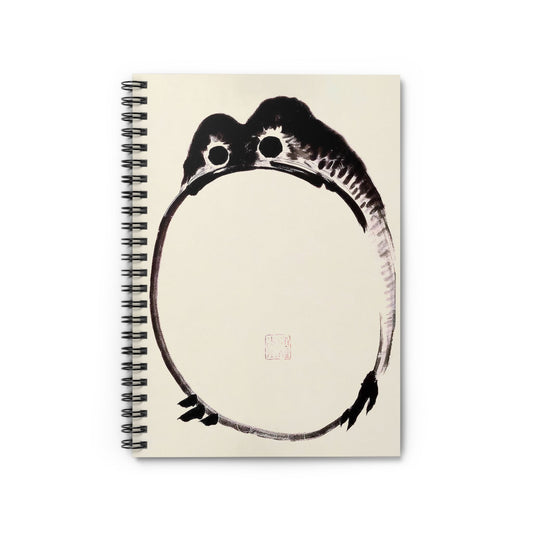 Funny Japanese Toad Notebook with depressed frog cover, perfect for journaling and planning, featuring humorous frog illustrations.