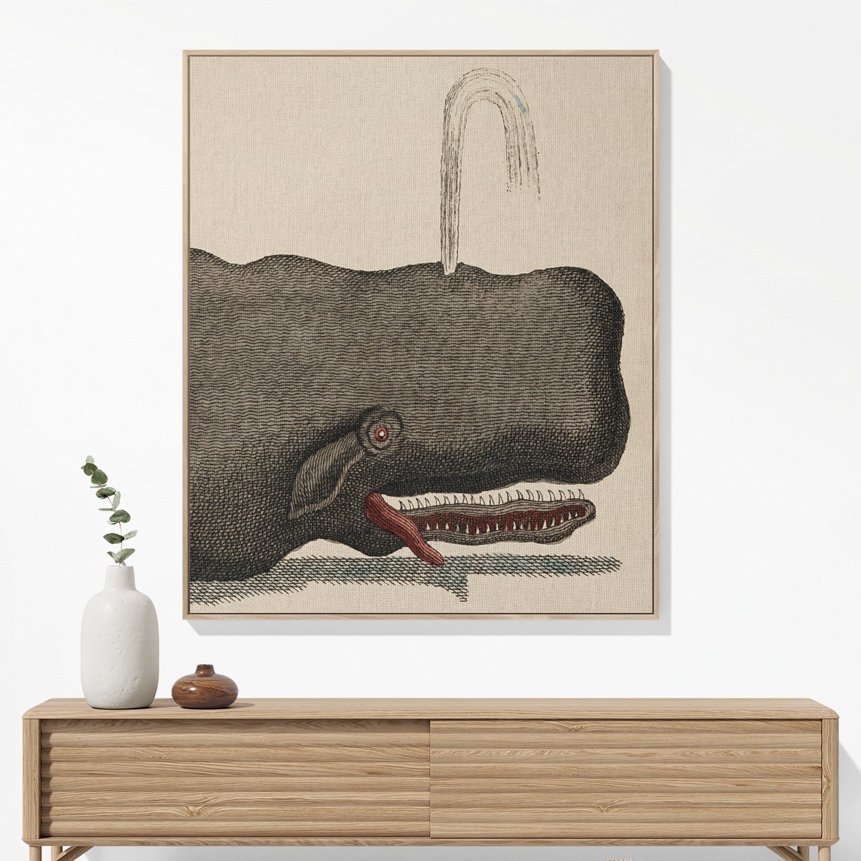 Funny Whale Woven Blanket Hanging on a Wall as Framed Wall Art