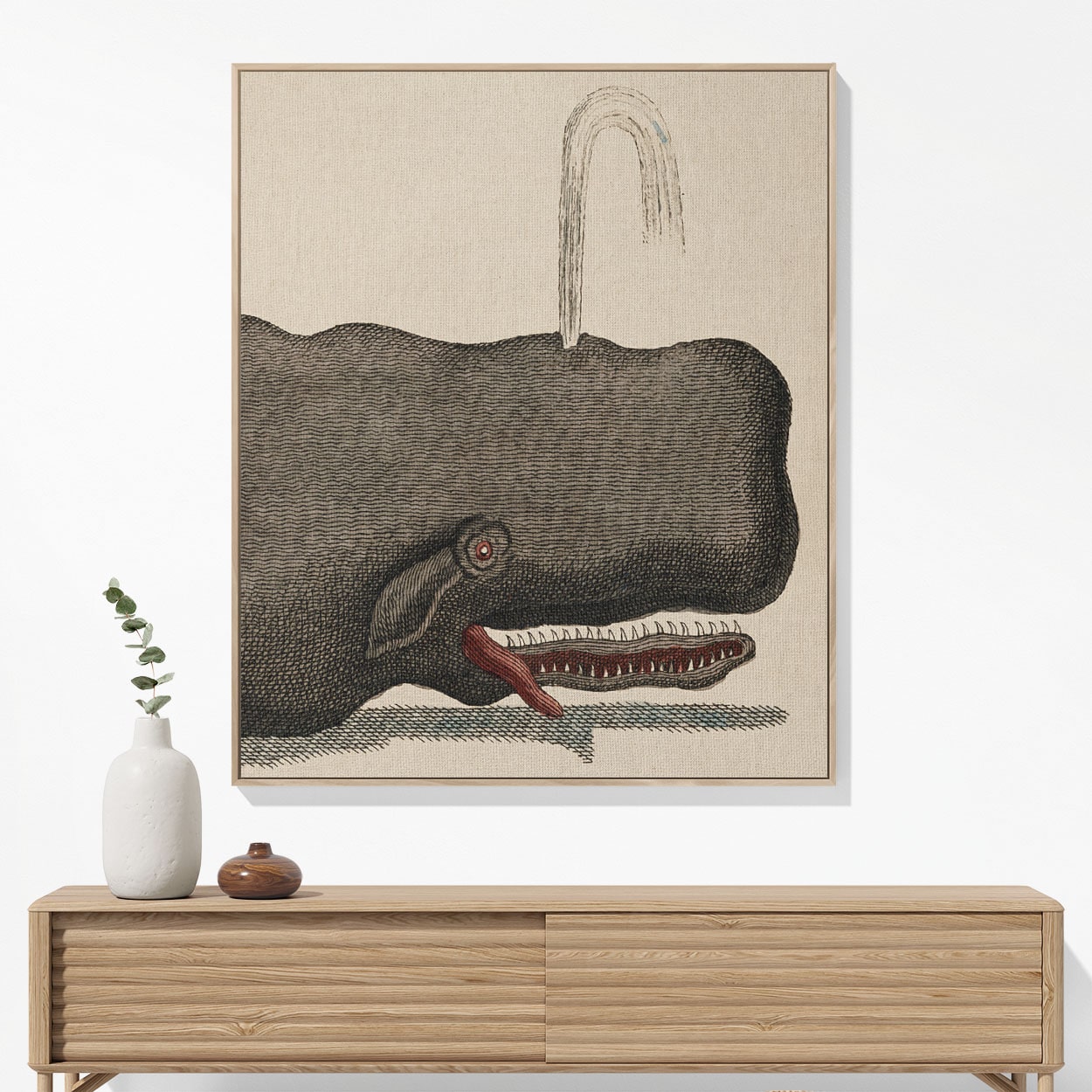 Funny Whale Woven Blanket Woven Blanket Hanging on a Wall as Framed Wall Art
