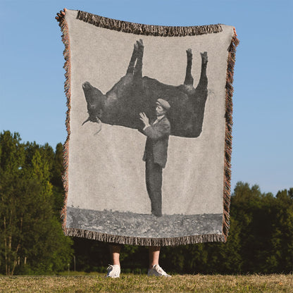 Funny Woven Blanket Held Up Outside