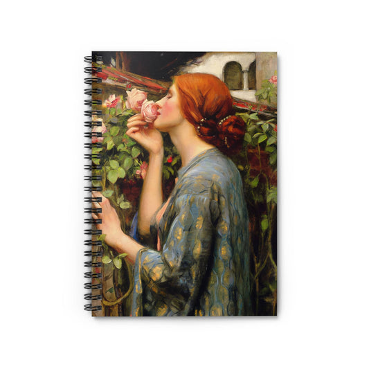 Red Hair Woman and Roses Notebook with Victorian cover, ideal for journaling and planning, featuring a Victorian portrait of a red-haired woman and roses.