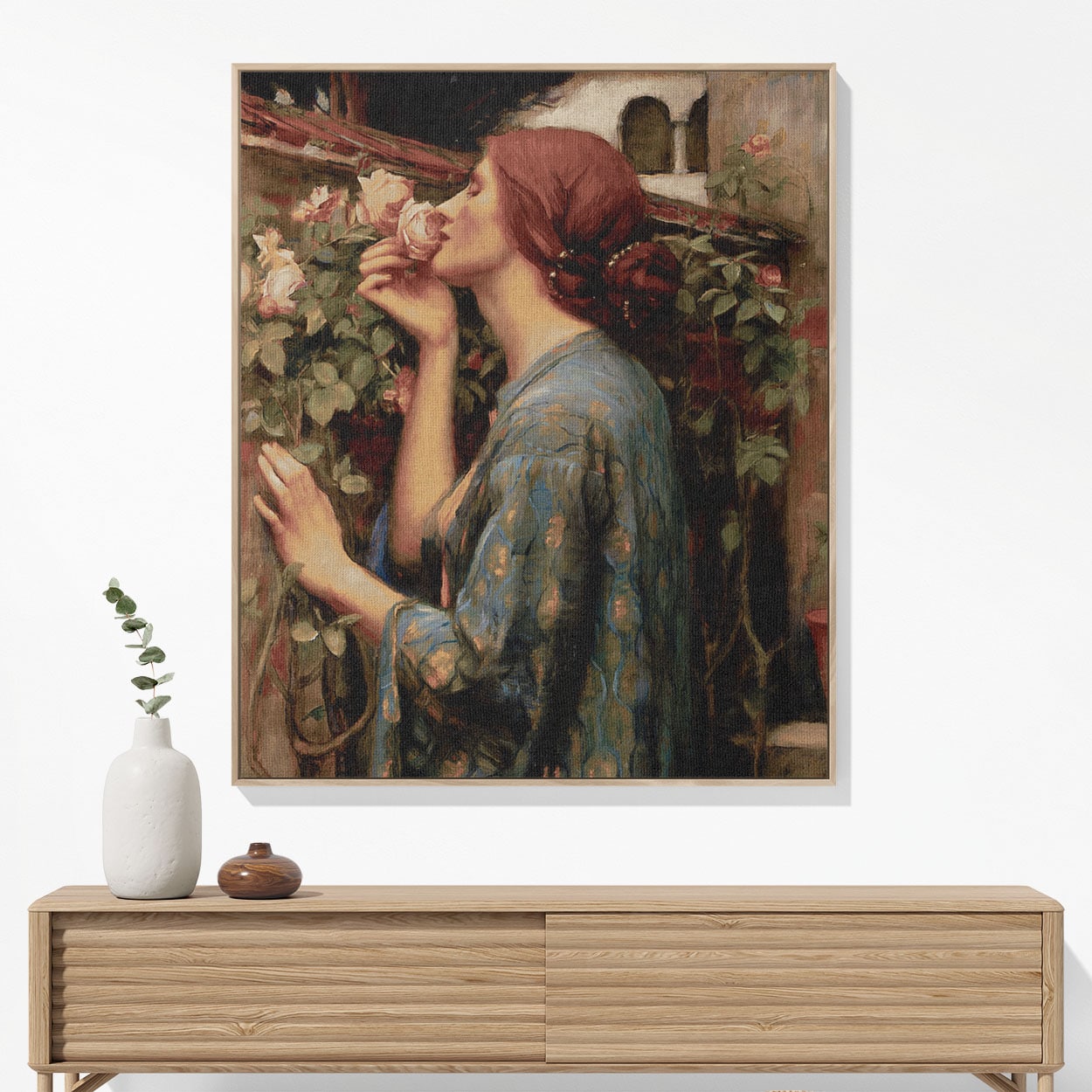 Garden Bliss Woven Blanket Hanging on a Wall as Framed Wall Art