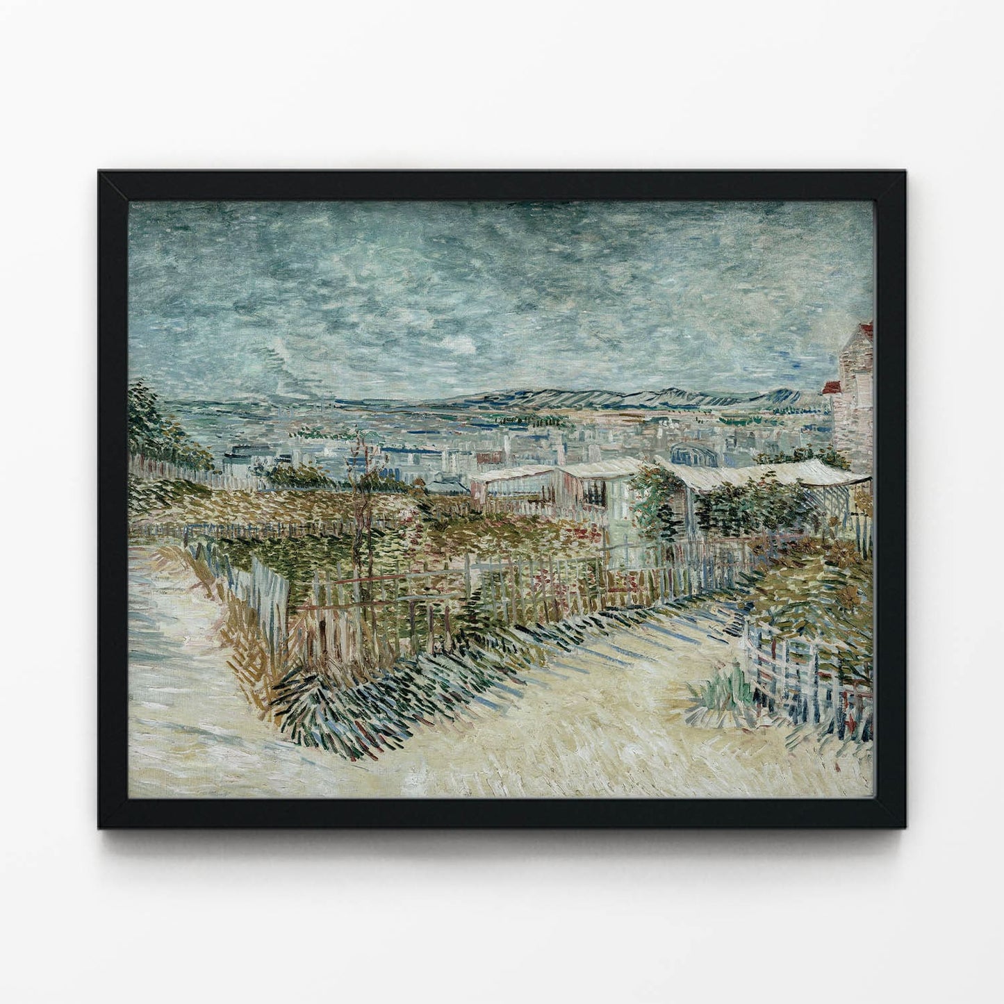 French Countryside Painting in Black Picture Frame