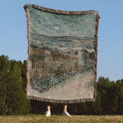 Garden Landscape Woven Throw Blanket Held Up Outside