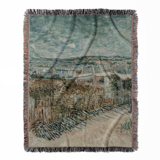 Garden Landscape woven throw blanket, crafted from 100% cotton, offering a soft and cozy texture with a French countryside theme for home decor.