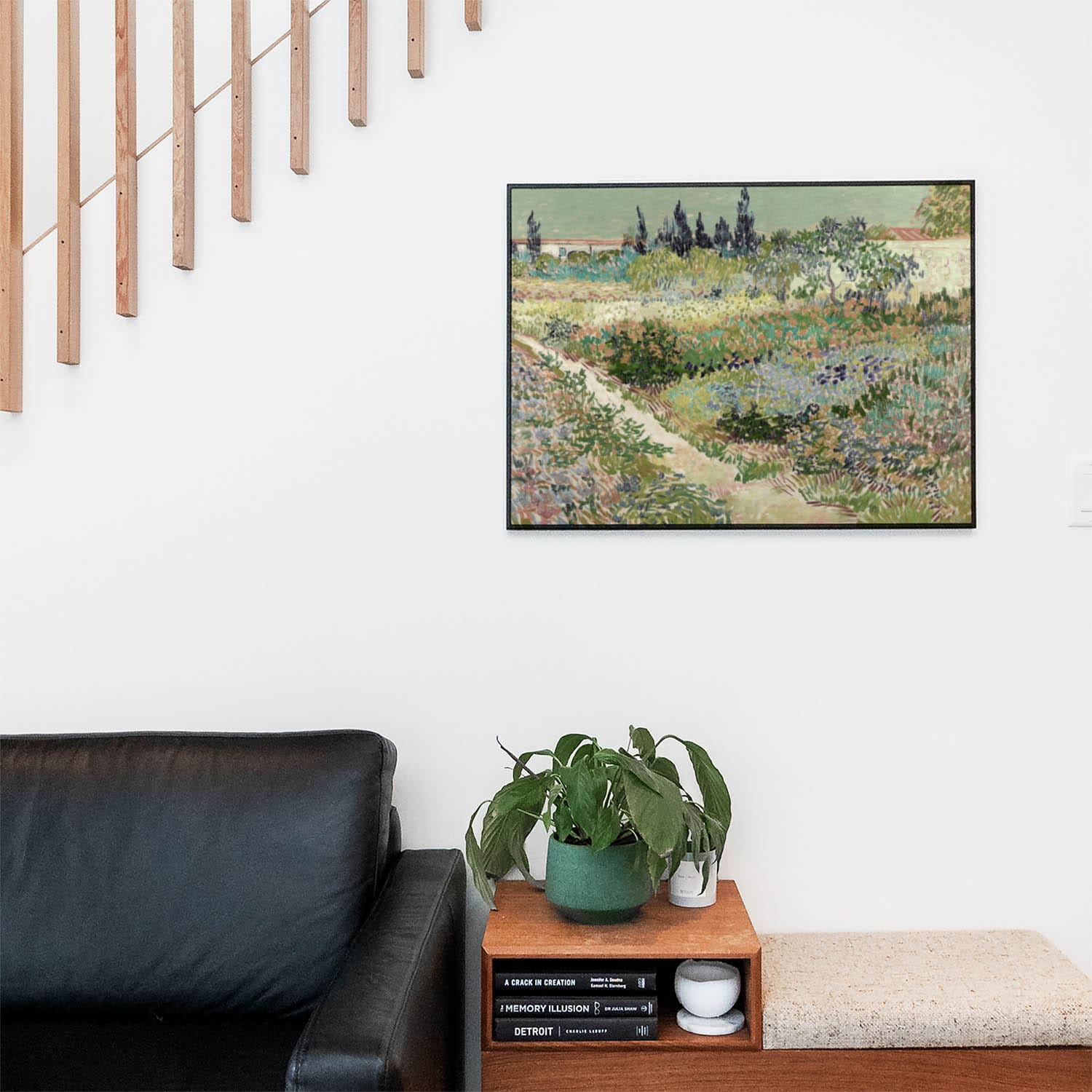 Garden at Arles Vincent Van Gogh Wall Art Print in a Picture Frame on Living Room Wall