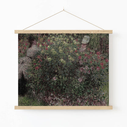 Dark Green and Floral Art Print in Wood Hanger Frame on Wall