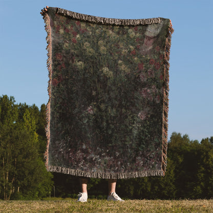 Gardening Woven Throw Blanket Held Up Outside