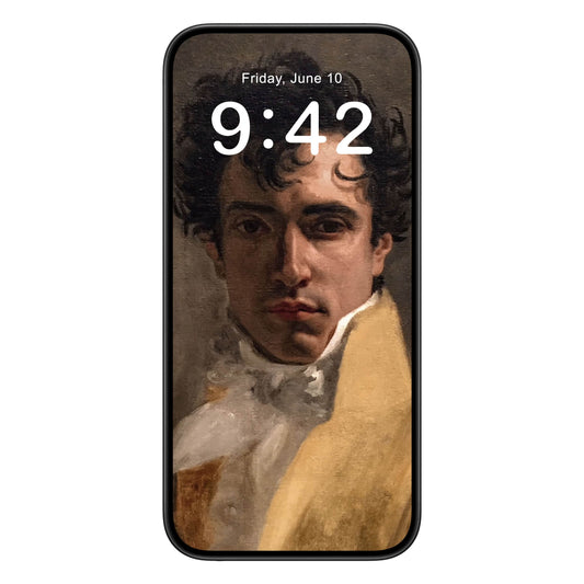 Gilded Age Heart Throb phone wallpaper background with victorian man design shown on a phone lock screen, instant download available.