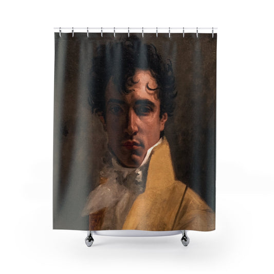Gilded Age Heart Throb Shower Curtain with Victorian man design, charming bathroom decor featuring romantic Victorian themes.