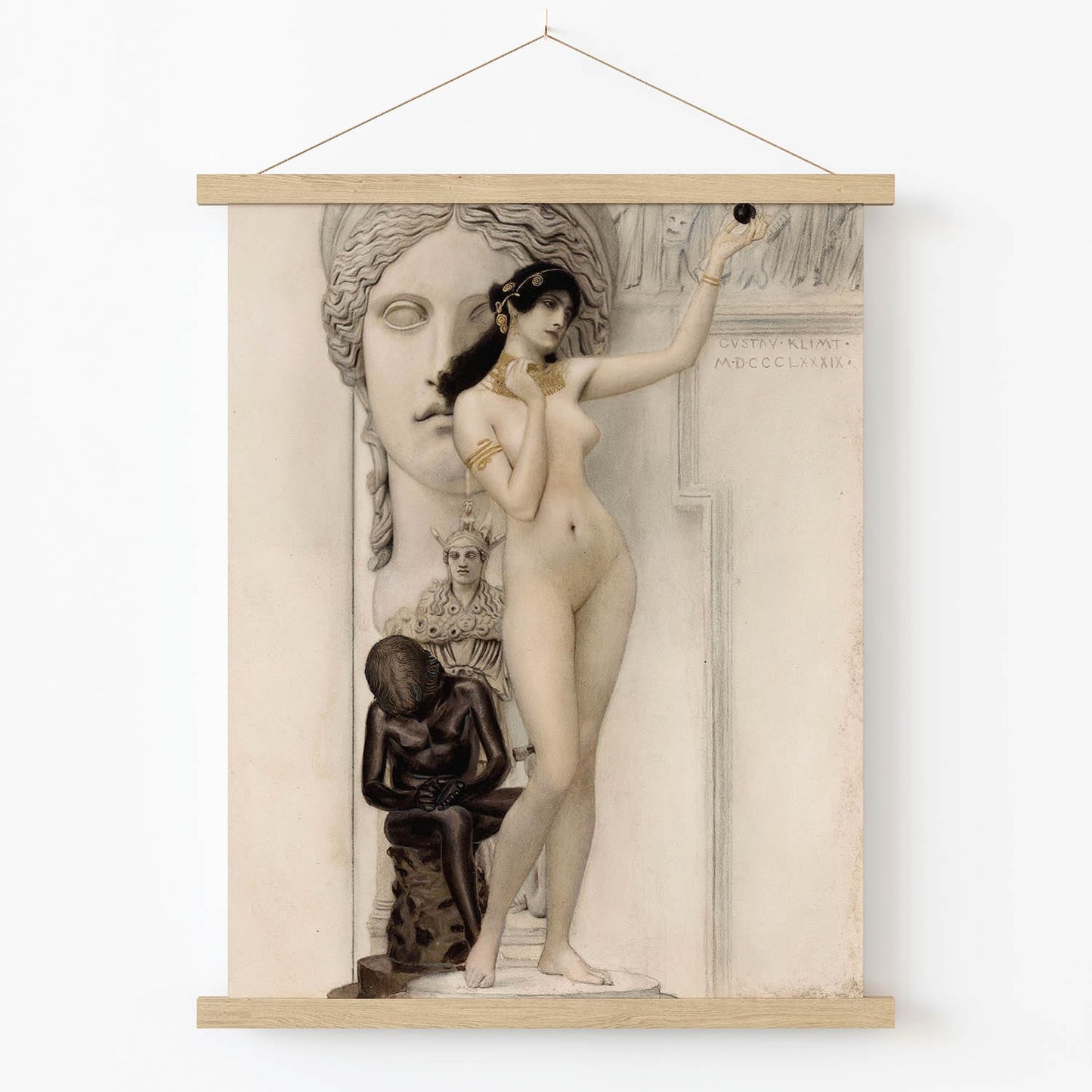 Female Figure Sculpture Art Print in Wood Hanger Frame on Wall