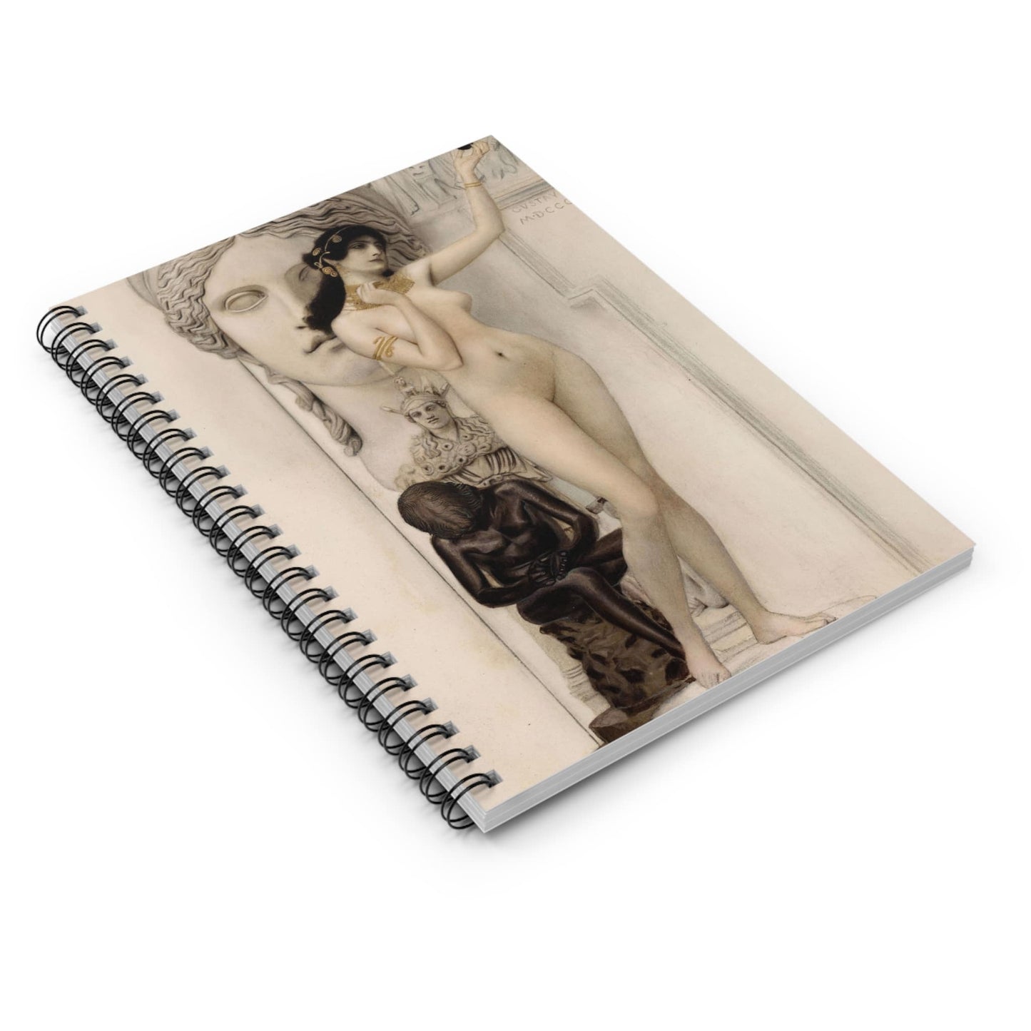 Gothic Spiral Notebook Laying Flat on White Surface