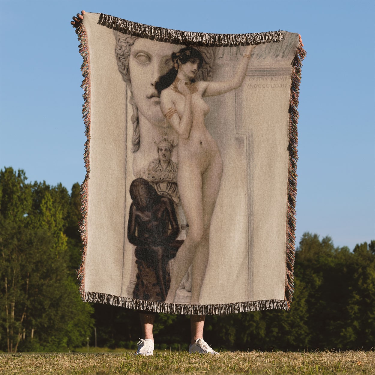 Gothic Woven Blanket Held Up Outside