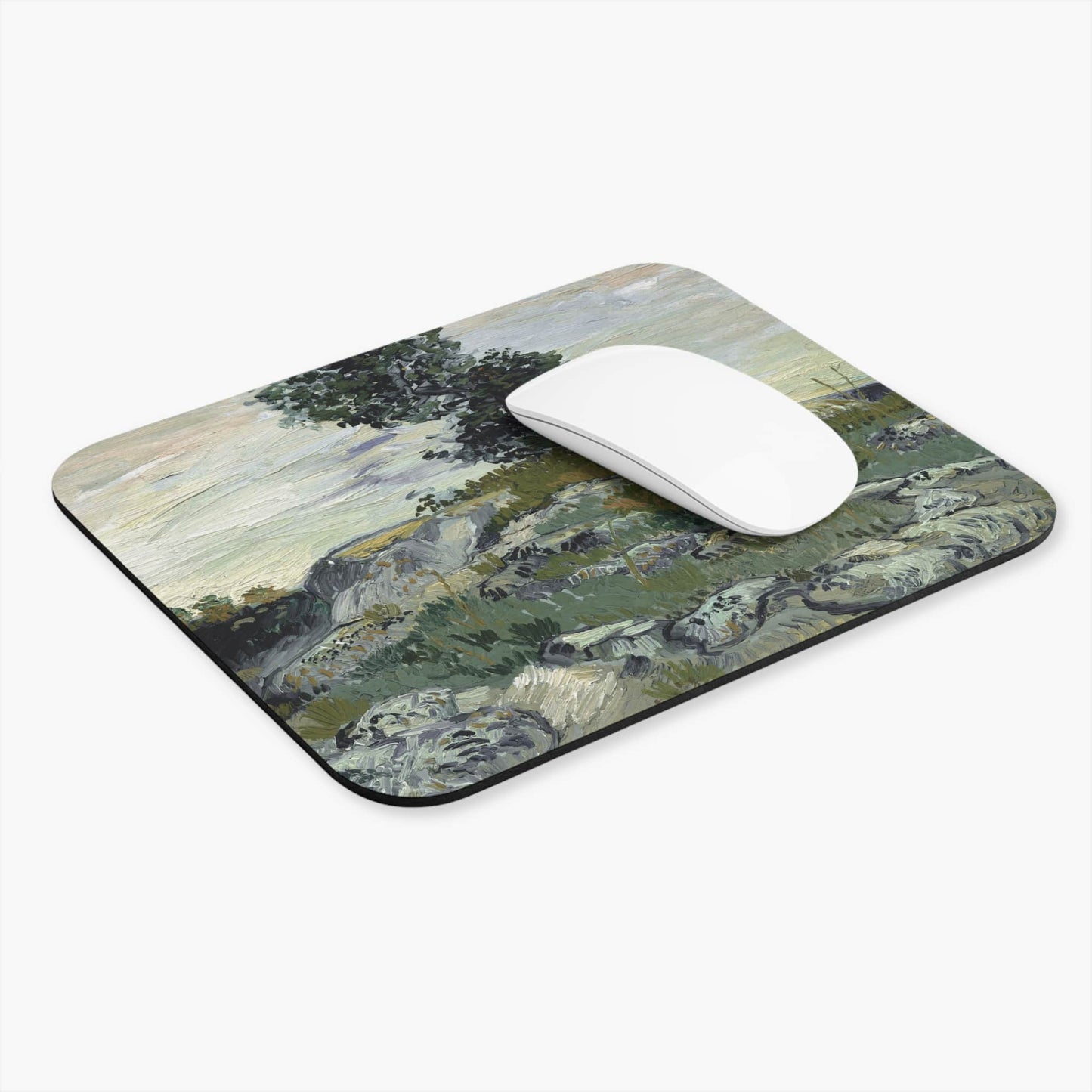 Green Aesthetic Landscape Computer Desk Mouse Pad With White Mouse