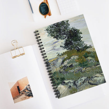 Green Aesthetic Landscape Spiral Notebook Displayed on Desk