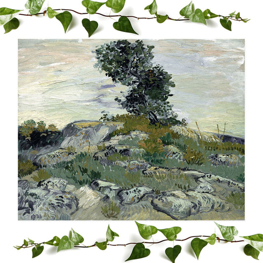 Green aesthetic landscape art print featuring nature, perfect for vintage wall decor.