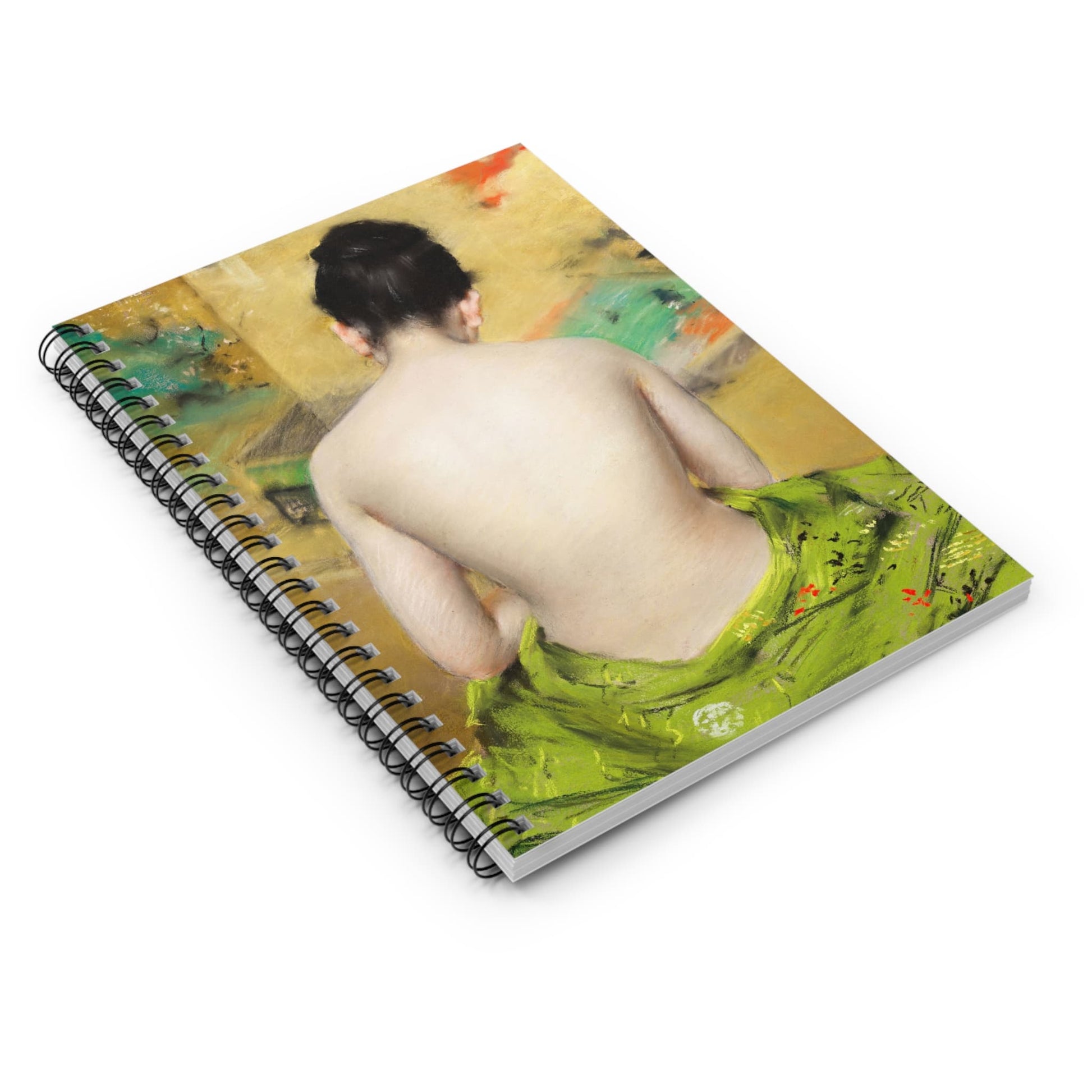 Green Aesthetic Spiral Notebook Laying Flat on White Surface