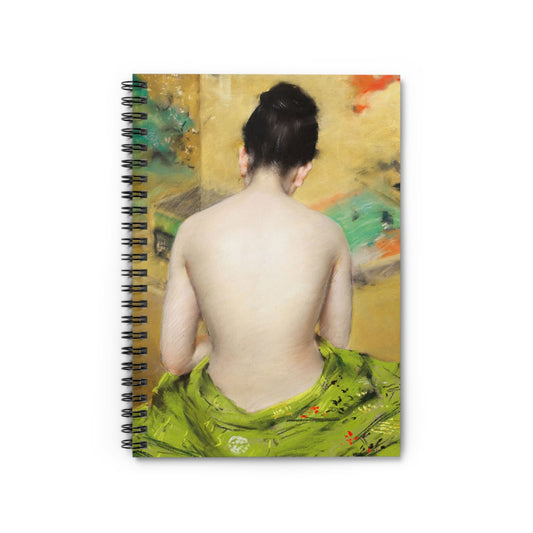 Green Aesthetic Notebook with Japanese painting cover, great for artistic expression, showcasing beautiful Japanese artwork.