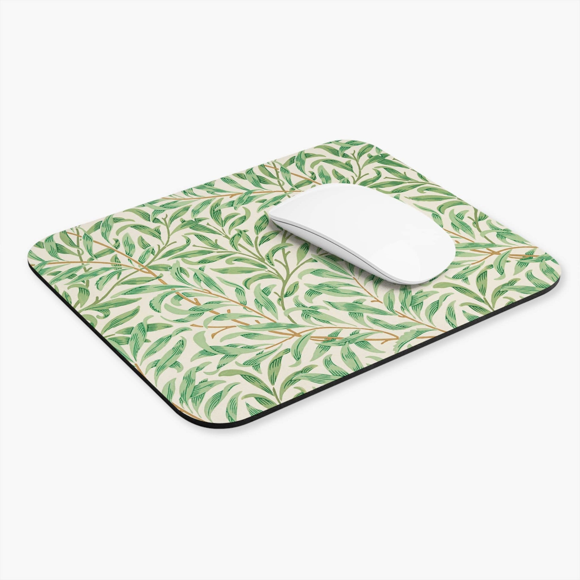 Green Leaf Computer Desk Mouse Pad With White Mouse
