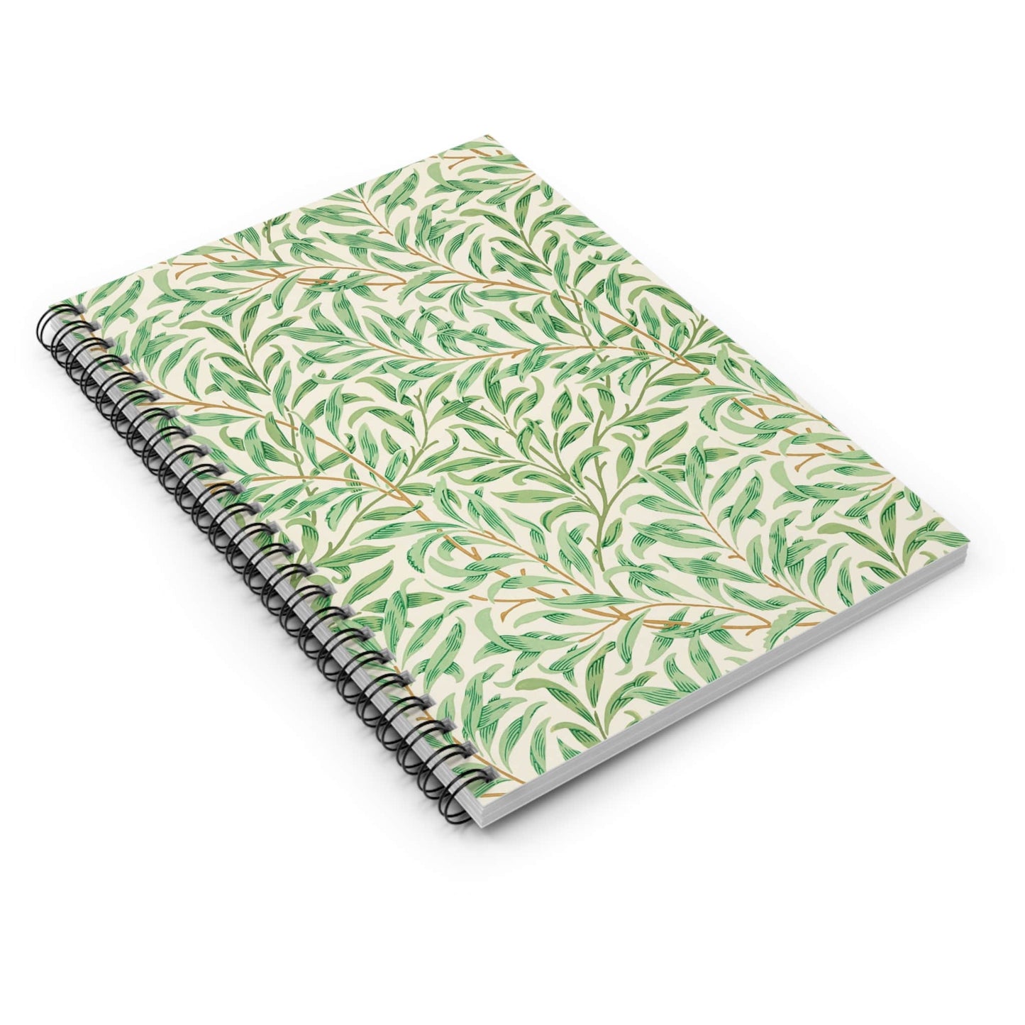 Green Leaf Spiral Notebook Laying Flat on White Surface