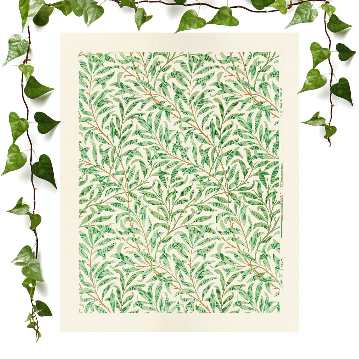William Morris Green Leaf Pattern art print featuring plants, vintage wall art room decor