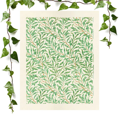 William Morris Green Leaf Pattern art print featuring plants, vintage wall art room decor