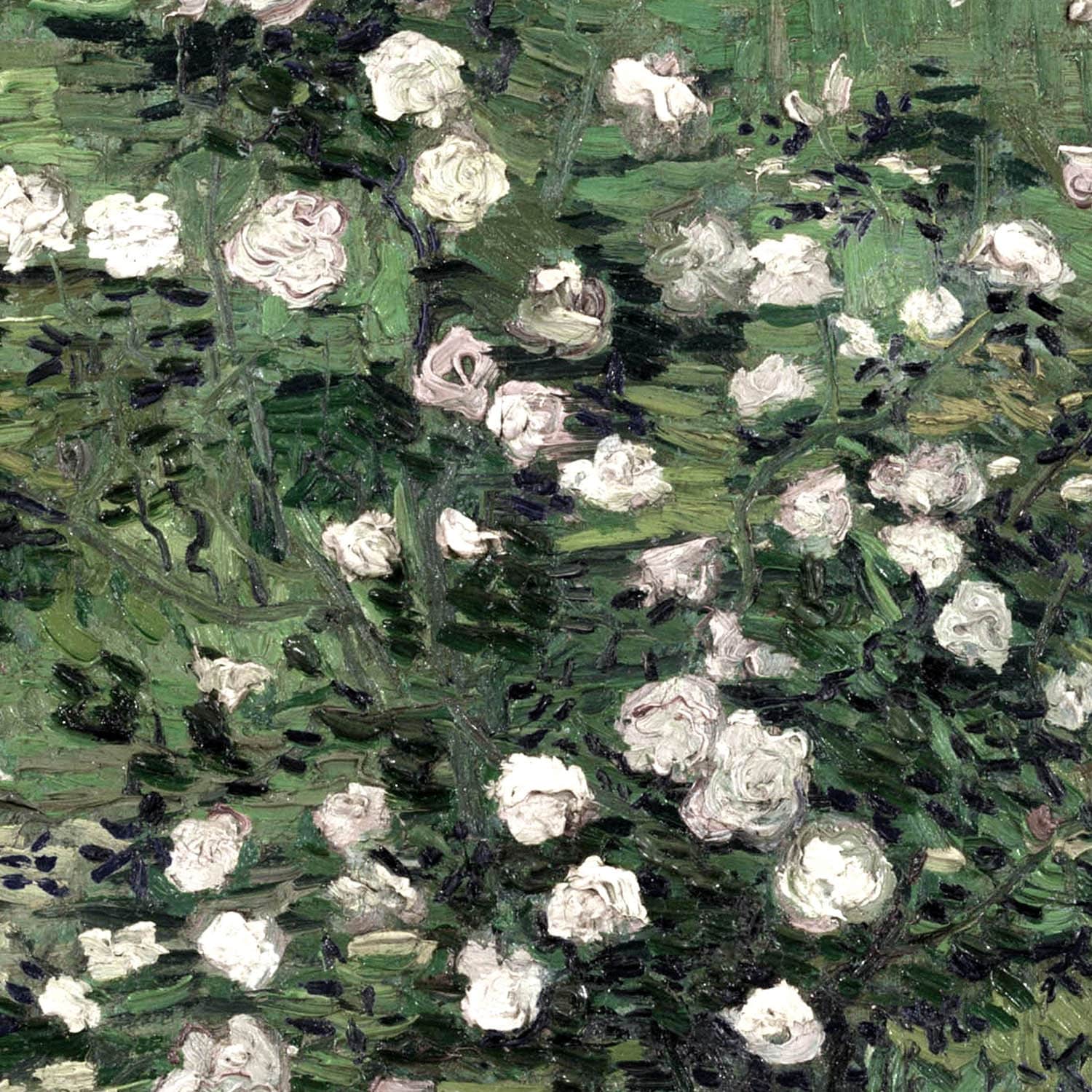 Green with White Flowers Art Print Close Up Detail Shot 2