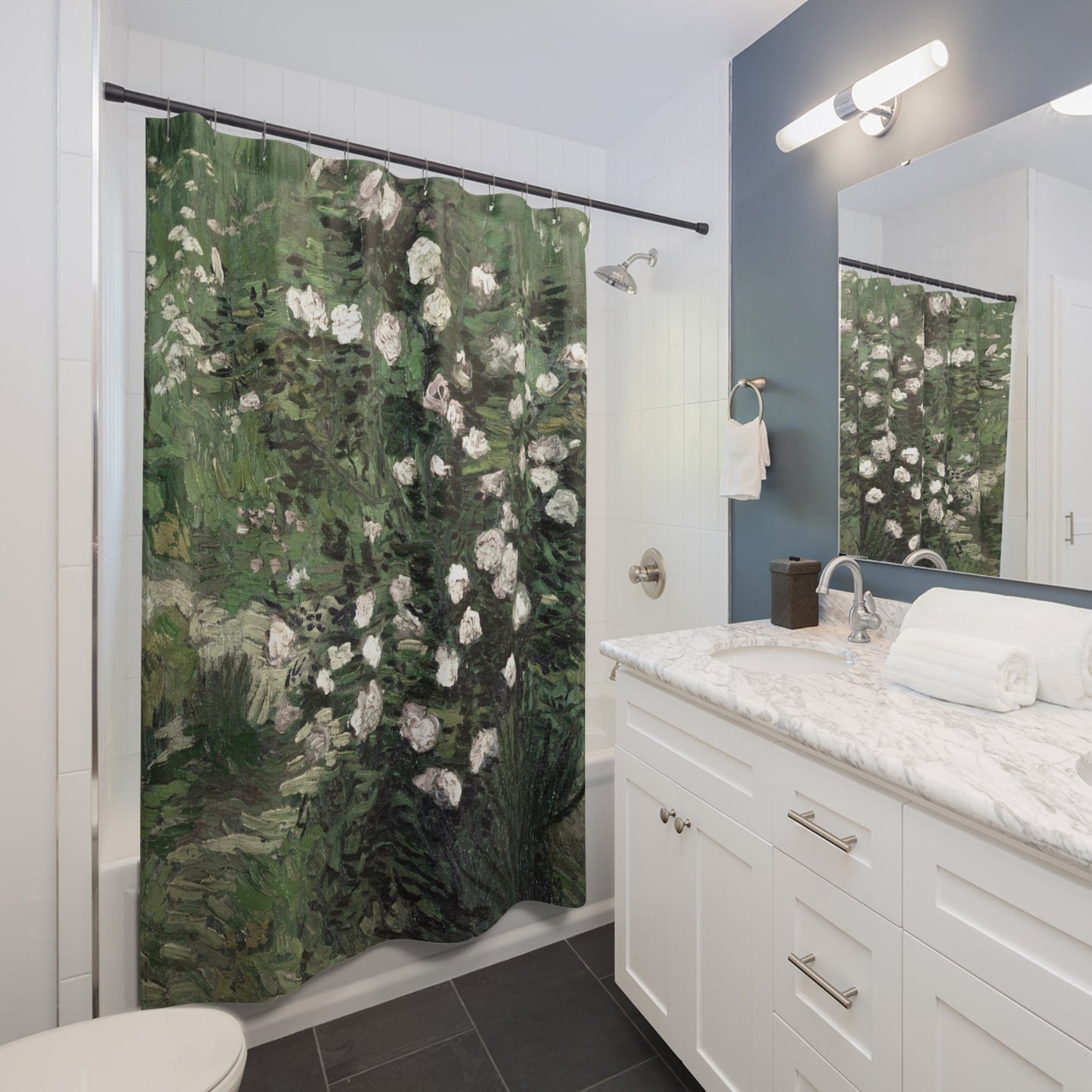 Green with White Flowers Shower Curtain Best Bathroom Decorating Ideas for Flowers Decor