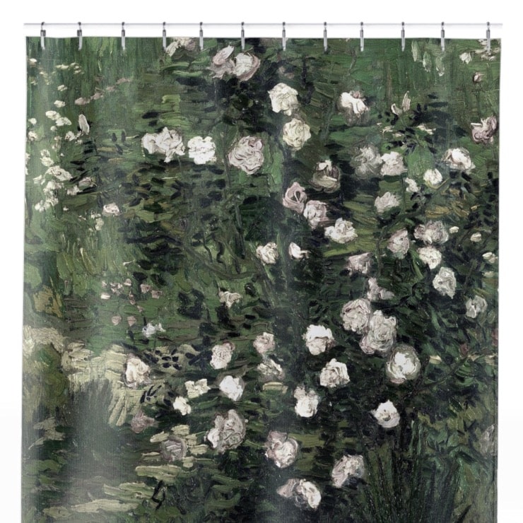 Green with White Flowers Shower Curtain Close Up, Flowers Shower Curtains