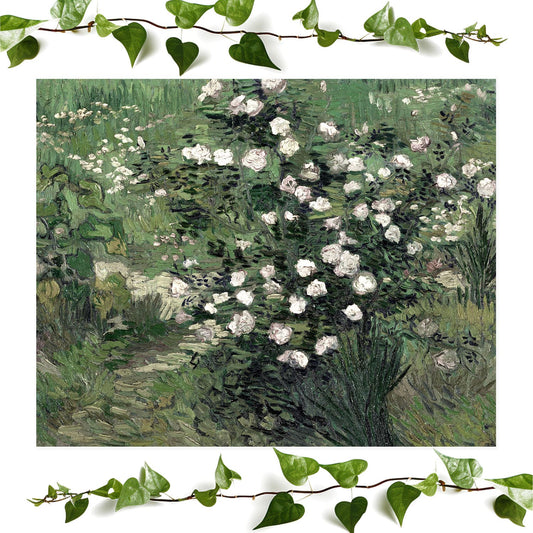 Green and White Floral art prints featuring a impressionist, vintage wall art room decor