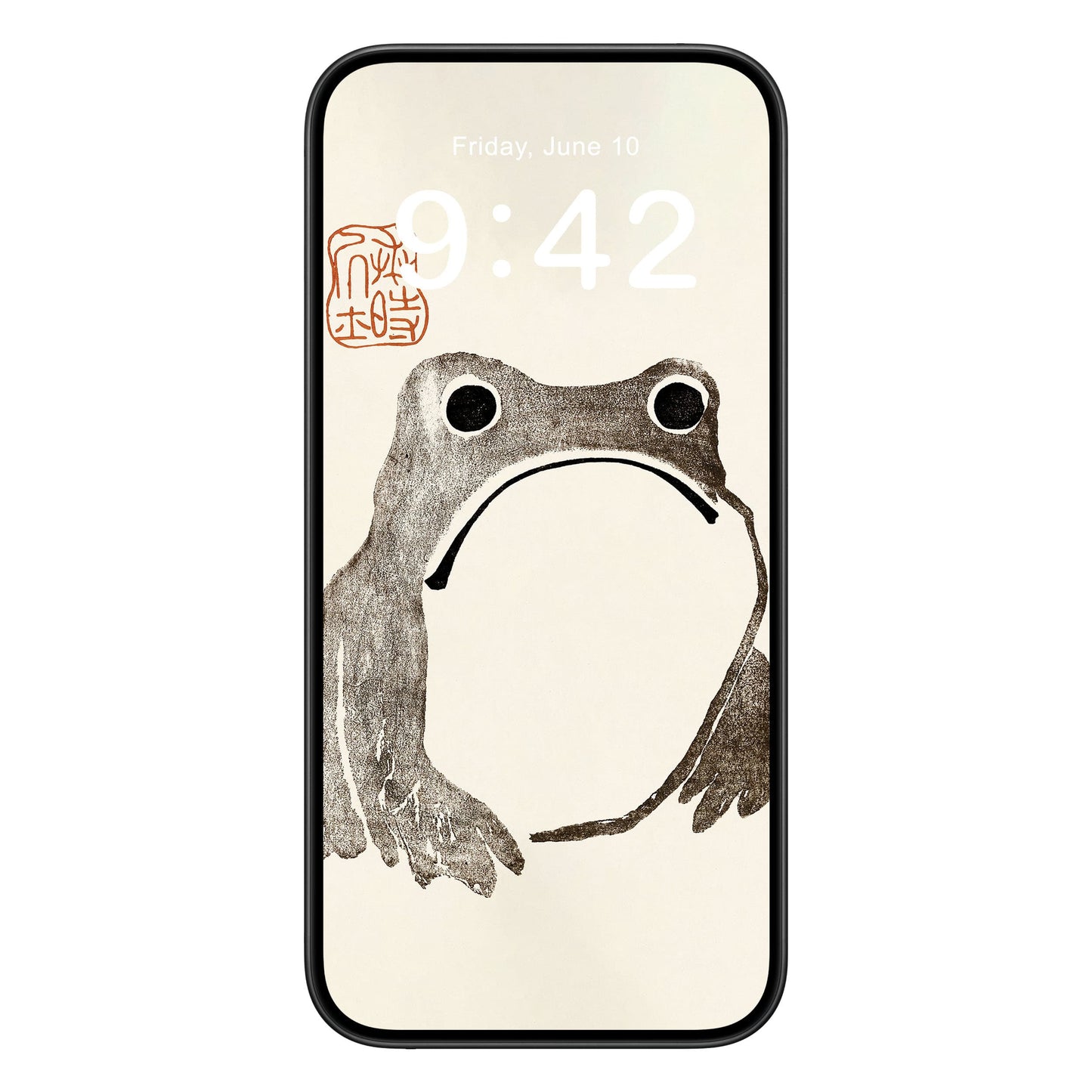 Grumpy Frog phone wallpaper background with sad frog design shown on a phone lock screen, instant download available.