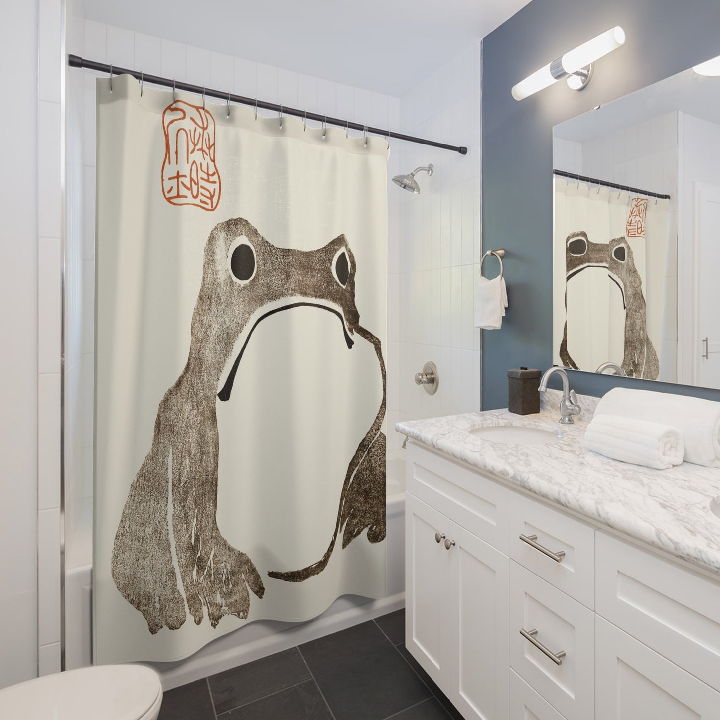 Grumpy Frog Shower Curtain | Funny Sad Frog Bathroom Decor