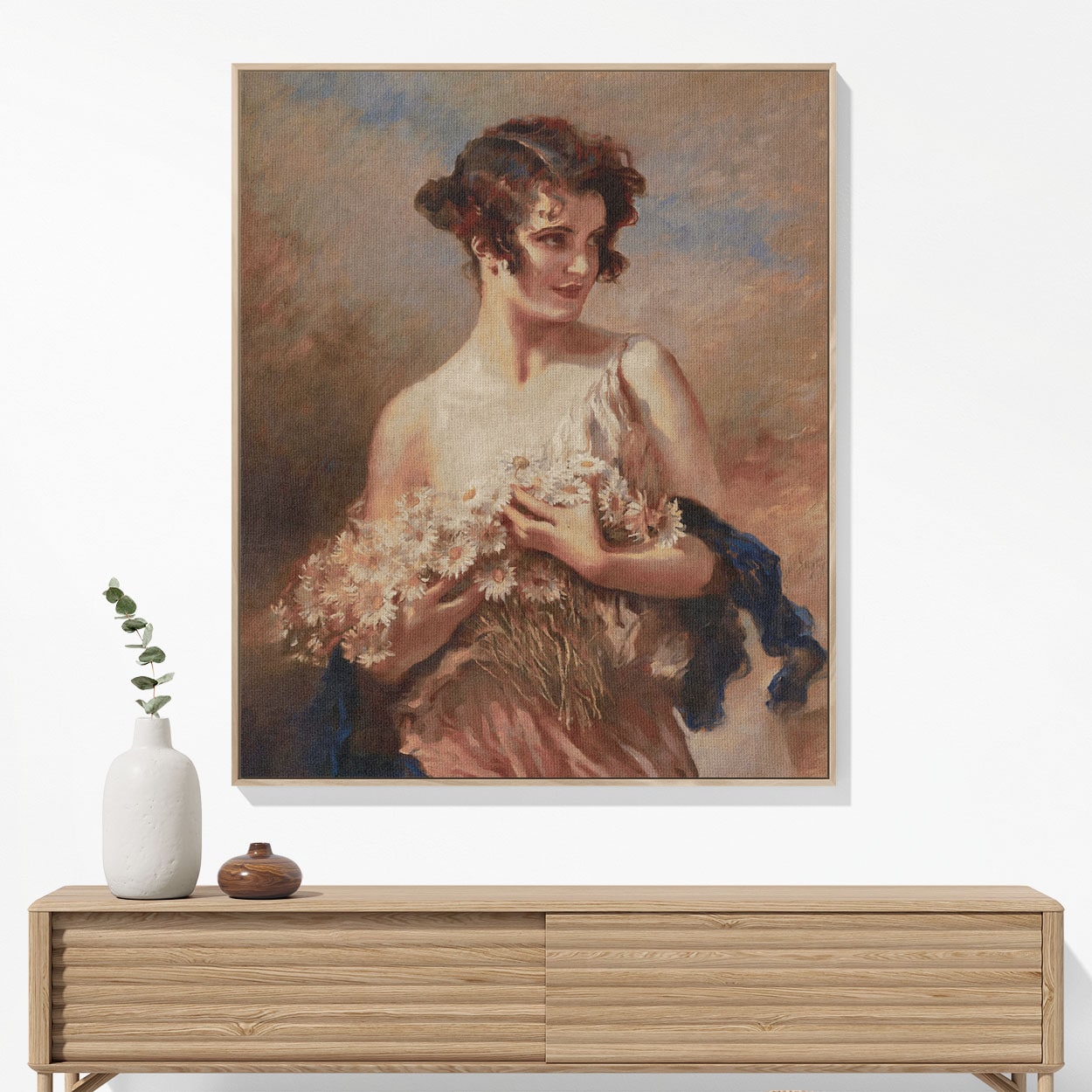 Hands Full of Flowers Woven Blanket Woven Blanket Hanging on a Wall as Framed Wall Art