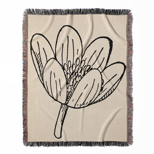 Minimalist Flower woven throw blanket, made with 100% cotton, providing a soft and cozy texture with a happy theme for home decor.