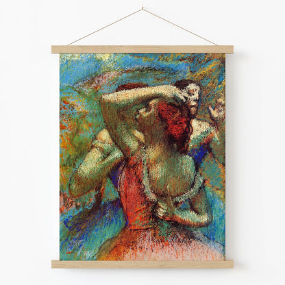 Woman in a Red Dress Art Print in Wood Hanger Frame on Wall