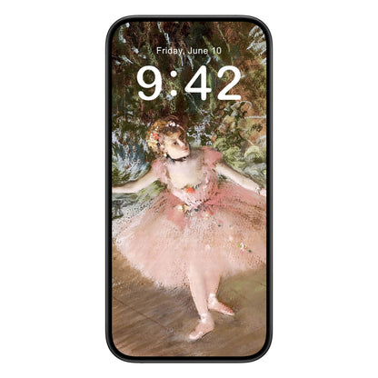 Impressionist Ballerina phone wallpaper background with edgar degas design shown on a phone lock screen, instant download available.