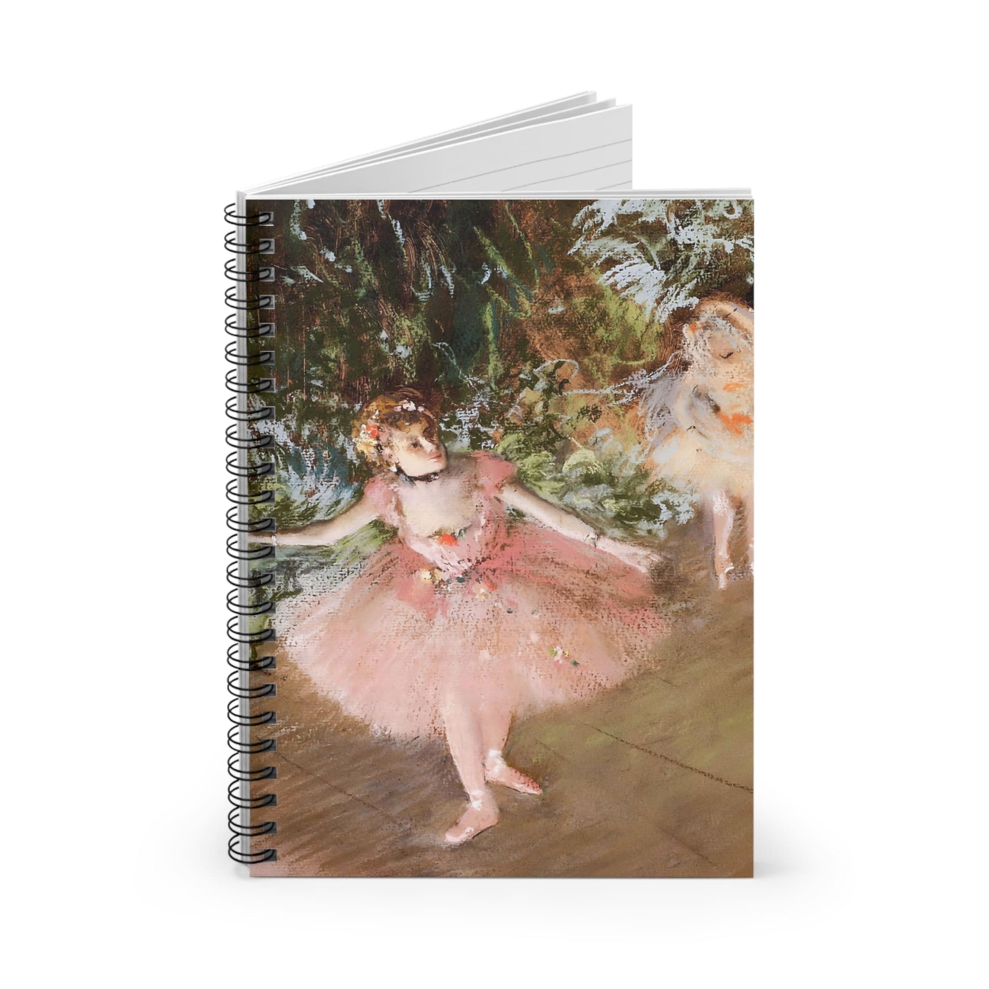 Impressionist Ballerina Spiral Notebook Standing up on White Desk