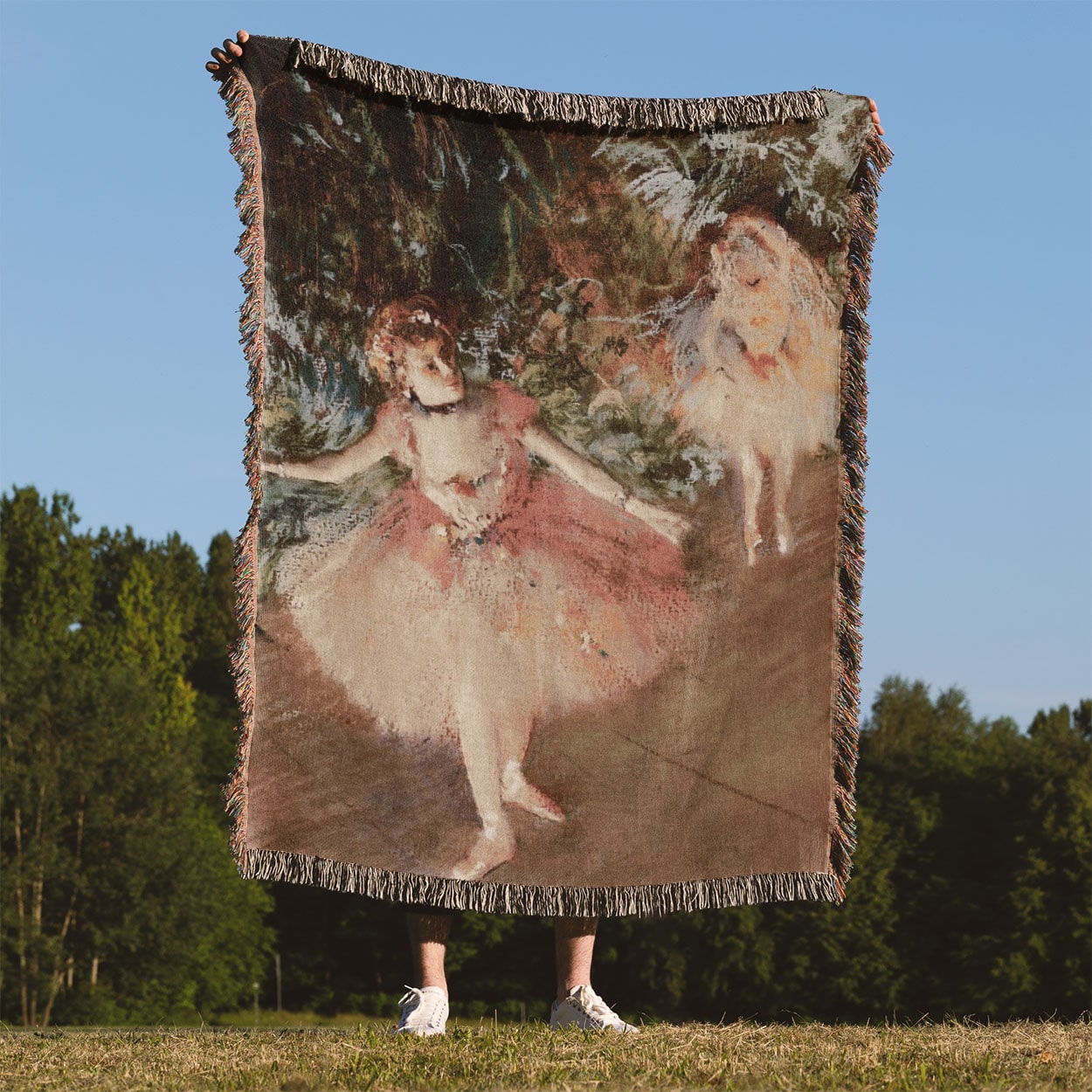 Impressionist Ballerina Woven Blanket Held Up Outside
