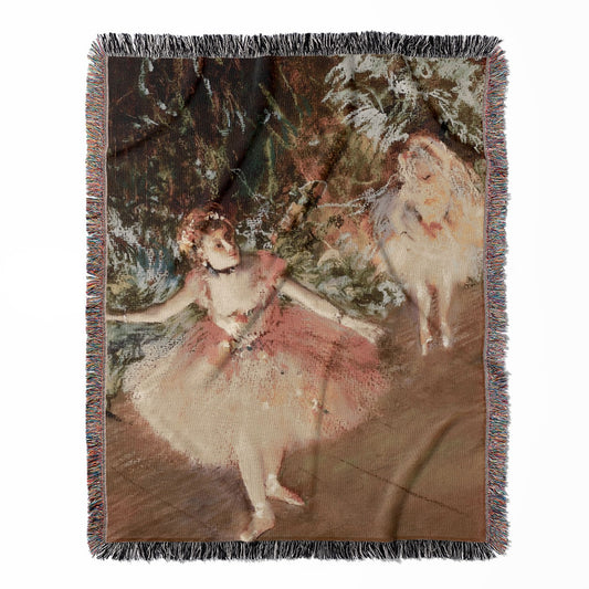 Impressionist Ballerina woven throw blanket, crafted from 100% cotton, offering a soft and cozy texture with an Edgar Degas design for home decor.