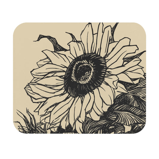 Sunflower Mouse Pad featuring ink drawing art, perfect for desk and office decor.