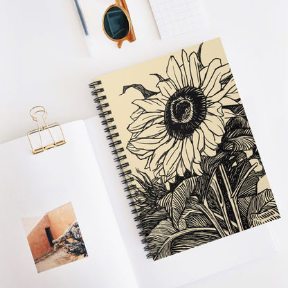 Ink Drawn Flower Spiral Notebook Displayed on Desk