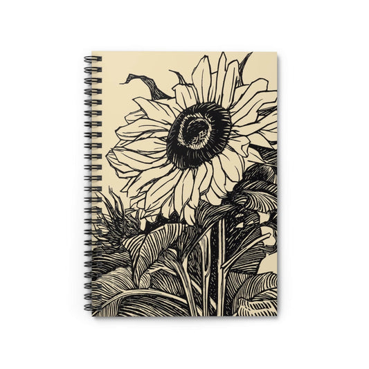 Sunflower Notebook with Ink Drawing cover, ideal for journaling and planning, featuring detailed ink drawings of sunflowers.