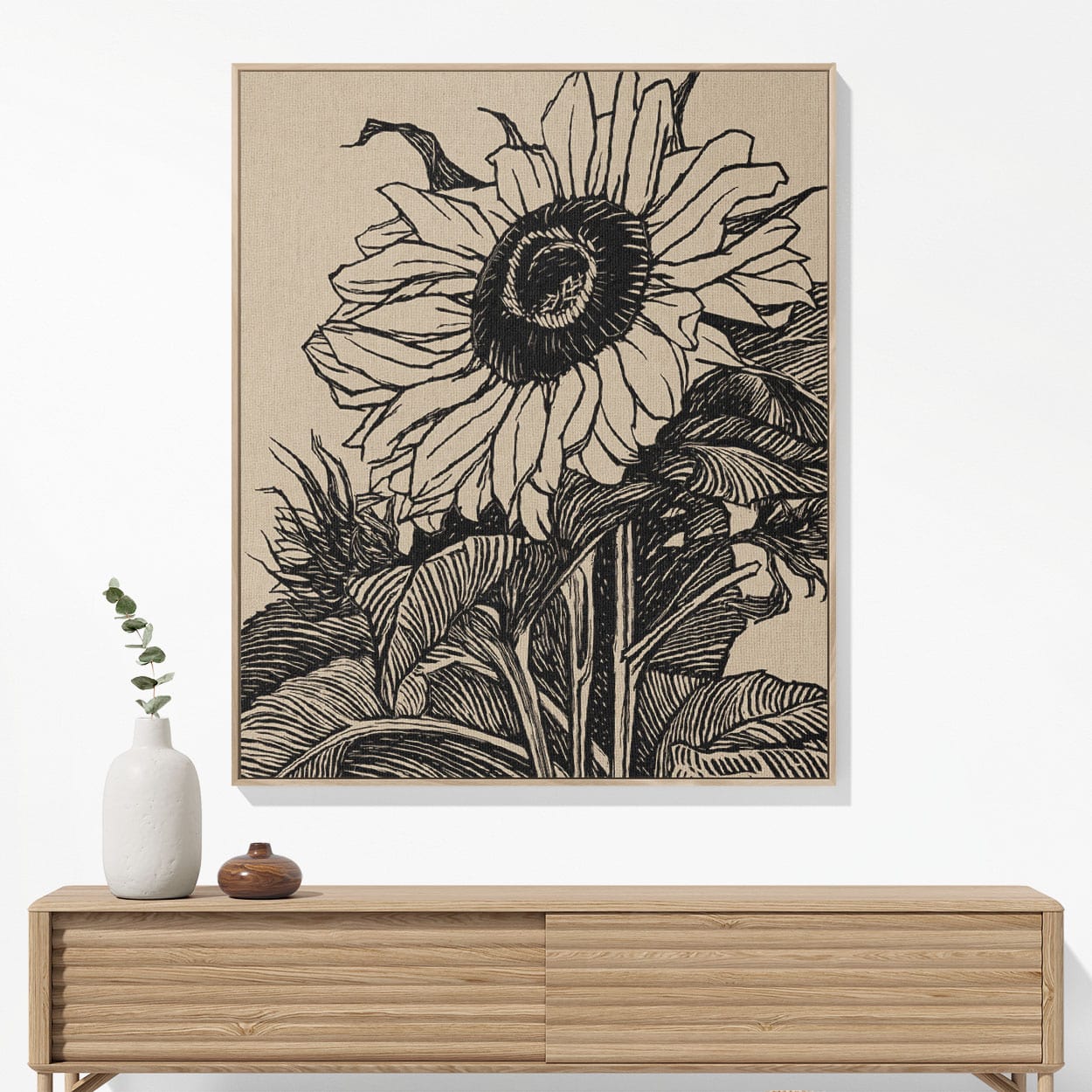 Ink Drawn Flower Woven Blanket Hanging on a Wall as Framed Wall Art