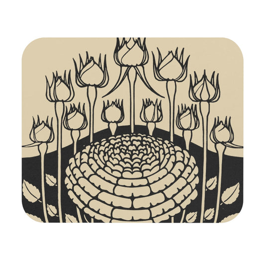 Rose Bush Mouse Pad showcasing ink drawing art, ideal for desk and office decor.
