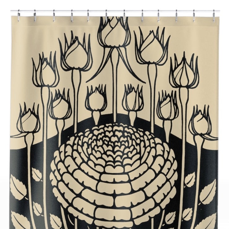 Ink Flower Aesthetic Shower Curtain Close Up, Botanical Shower Curtains